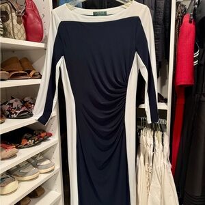 Ralph Lauren Navy and White Three-Quarter Sleeve Dress